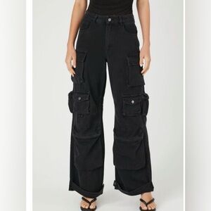Forever 21 Black Wide Leg Cargo Pants